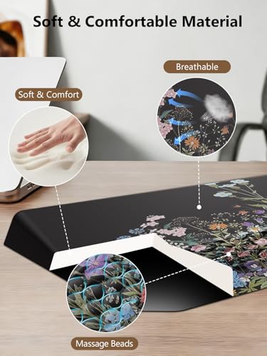 2-in-1 Ergonomic Keyboard Stand with Wrist Rest, Comfy Keyboard Riser Holder with Massage Design, Flower - color: Black Flower
