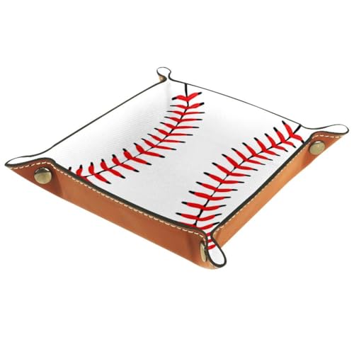 Baseball Dice Tray Folding Square PU Leather Dice Rolling Tray | Portable Dice Trays for Dice Games Like RPG, DND and Other Table Games, Folded 4.5x4.5x1.2inch - color: Baseball