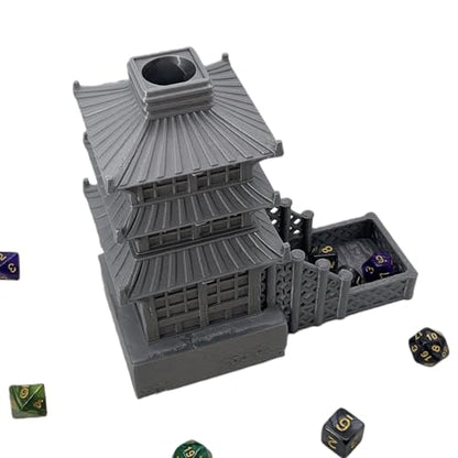 Temple Dice Dice Tower Dungeons and Dragons RPG Tabletop Roleplaying Game Jail DND (Random 7PCS D20 Dice Set Included) (Silver) - color: Silver
