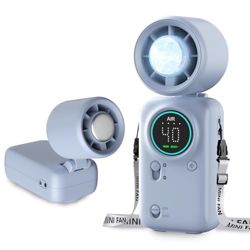 Handheld Turbo Fan with Ice Cooling, 20000 RPM Personal Fan with Stepless Speed, 6000mAh Rechargeable Up to 20H, LED Display Mini Fan for Office Desk Home Watching Game Outdoor Travel - color: Blue