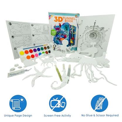 EyeConnect Crafts DIY 3D Tunnel Book Kit – Creative STEAM Art & Craft Set for Kids & Teens, Build, Paint & Make Your Own Book with Posable Interactive Animals & Characters (Ocean) | Build, paint, create a unique pop-in book with 12 posable animals! Screen