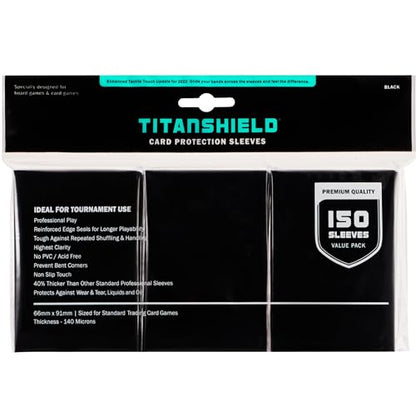 TitanShield Card Sleeves, Black (150 Sleeves) - Fits Pokemon, MTG - color: Black, size: Standard | 66x91mm
