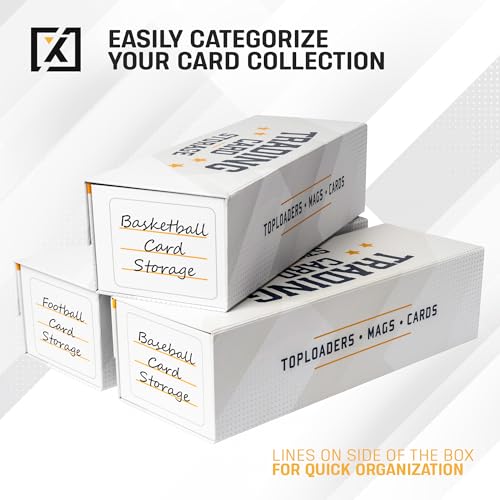 HOMEXPRO Easy Fold Trading Card Storage Box [3 PACK] Magnetic Lid | Toploader Storage Box Fits 800 Cards, 200 Toploaders, or 50 One Touch | Baseball Card Storage Box - Labels included - style: White - 3 Pack