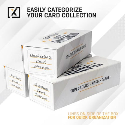 HOMEXPRO Easy Fold Trading Card Storage Box [3 PACK] Magnetic Lid | Toploader Storage Box Fits 800 Cards, 200 Toploaders, or 50 One Touch | Baseball Card Storage Box - Labels included - style: White - 3 Pack