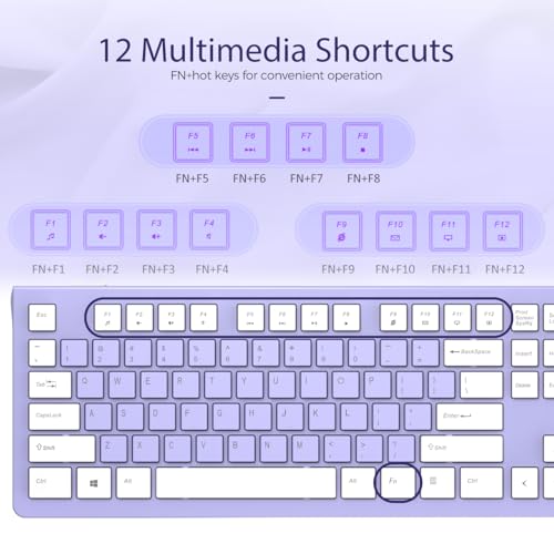 COLIKES Wired Keyboard, Ultra-Thin USB Wired Computer Keyboard, Low-Profile Keys, Spill-Resistant, Multimedia Keys, Compatible with Windows, Mac, Chrome, Linux, and Android-Purple - color: Purple