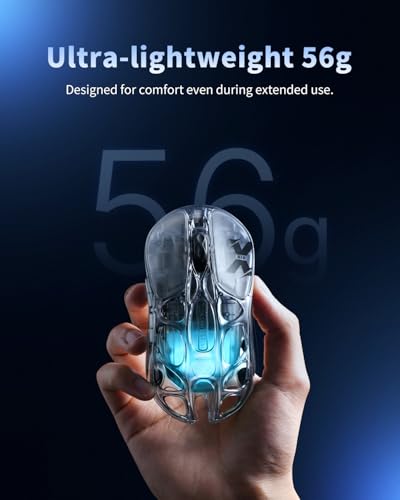 GravaStar X AIR Wireless Gaming Mouse, Futuristic Skeleton Design, True 8K Performance, PAW3950 Sensor, RGB Lighting, 56g Lightweight, Tri-Mode Connectivity - color: Transparent black, style: 8K Polling Rate