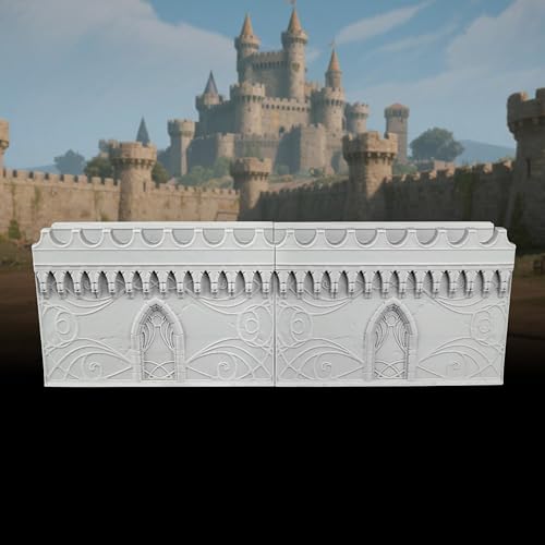 25mm Scale Unpainted RPG Building Straight Walls & Balcony, Modular Medieval Fortress Ramparts with Stairs -2-Piece TTRPG Terrain Set for Dungeon Masters & Wargame - City Walls 2 (AF1104 F) - color: Af1104 F City Walls 2
