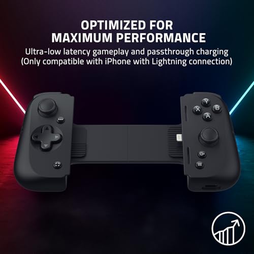 Razer Kishi V2 Mobile Gaming Controller for iPhone (Lightning): Console Quality Controls - Universal Fit w/ Extendable Bridge - Stream PC, Xbox, PlayStation Games - Customizable Triggers - Ergonomic - color: Black, style: Kishi V2