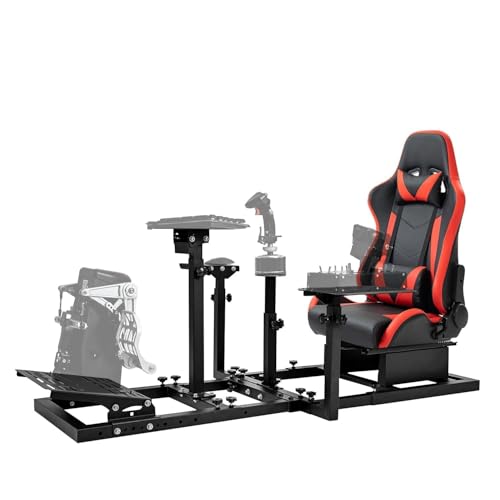 Supllueer Flight Simulator Cockpit with Red Seat Fit for Logitech X52 PRO G29 G920 G923,for Thrustmaster T80 T300RS GT HOTAS Warthog,for Fanatec,Aircraft Steering Wheel Mount Only Stand and Chair