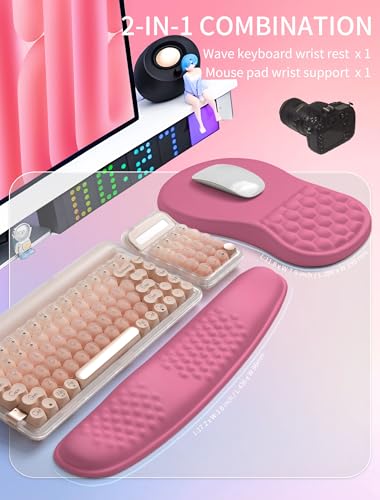 Hokafenle 2in1 Combination, Wave Keyboard Wrist Rest and Ergonomic Curvature Mouse Pad Wrist Support for Relieve Wrist Pain, Filled with Soft Cushion Memory Foam, Tough Guy Pink - color: Tough Guy Pink