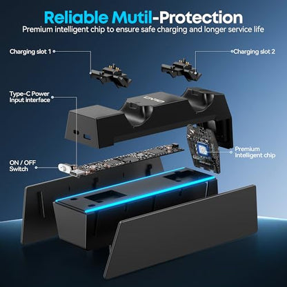 P5 Controller Charger with Fast Charging AC Adapter, PS5 Controller Charging Station Stand for PlayStation 5, Docking Station Replacement for PS 5 Accessories Kits, Black - color: Whole Black