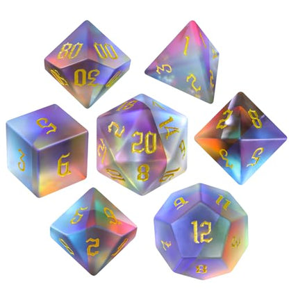 LUCKY-M Prism Glass Rainbow DND Dice Set, Dungeons and Dragons Unique Dice Set RPG Transparent Dice D&D Sets, D20 D12 D10 D00 D8 D6 D4 Cool D and D Dice - color: 5.frosted Rainbow Gold Number