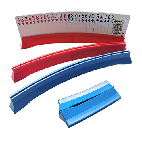 4 Pack Playing Cards Holder - Foldable Card Holders for Playing Cards - Curved Playing Card Rack for Adults Seniors Arthritis - style: 2 blue + 2 red