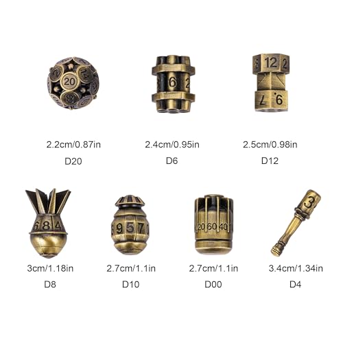 UDIXI Metal Dice Set D&D RPG Polyhedral Metal DND Dice Set Ancient Bronze | 7PCS, Bomb Shape, Solid Metal, Cool Design, Leather Pouch Packaging, for Dungeons and Dragons Role Playing Game Tabletop Game - color: Ancient Bronze