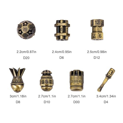 UDIXI Metal Dice Set D&D RPG Polyhedral Metal DND Dice Set Ancient Bronze | 7PCS, Bomb Shape, Solid Metal, Cool Design, Leather Pouch Packaging, for Dungeons and Dragons Role Playing Game Tabletop Game - color: Ancient Bronze