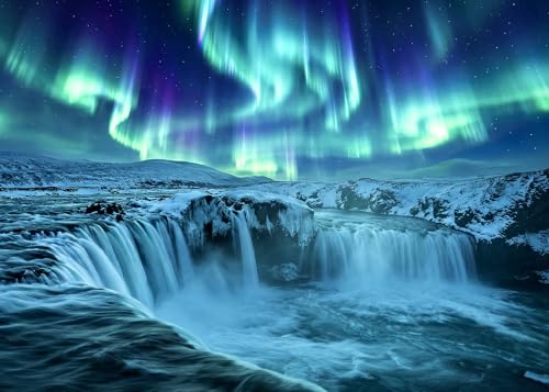 Aurora Waterfall Puzzles for Adults 1000 Pieces,Impossible Hard Challenging Jigsaw Puzzles for Adults,Northern Lights Cascade Nature Art,Immersive Wilderness Wall Art Decor,Gifts for Nature Lovers - color: Aurora Waterfall