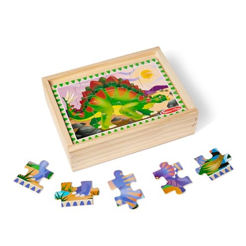Melissa & Doug 4‑in‑1 Wooden Dinosaur Jigsaw Puzzle Set, 48 Pieces with Storage Box, Toddler Puzzle Toy for Kids Ages 3+ - FSC Certified - style: Dinosaurs