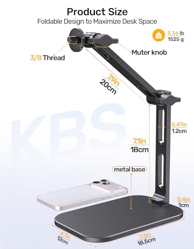 Desktop Mic Arm Stand 2.68lbs Max Heavy Duty Microphone Mount with Silent Mute Knob Compatible with Rode PodMic Shure SM7B for Podcast Gaming Streaming Office Desk Setup Boom Arm