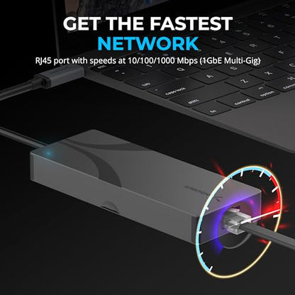SABRENT USB-C Hub & SSD Enclosure, 6-Port Dock with M.2 SSD Slot, 90W Power Delivery, USB 3.0 & 2.0 Ports, 4K HDMI, RJ45 Gigabit Ethernet (HB-6PNV) - color: Dark Gray