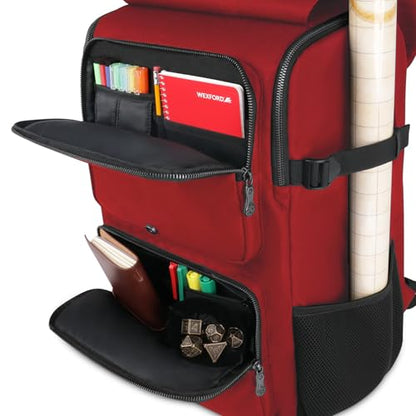 ENHANCE Collector's Edition DnD Backpack - RPG DM Bag for Dungeons and Dragons - DnD Bag fits 6-8 Books, 18" Laptop/DM Screen Slot, Miniature Foam Trays, Accessory Pockets, Map Strap (Dragon Red) - color: Dragon Red
