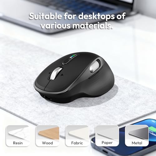 Wireless Bluetooth Rechargeable Mouse with 8 Programmable Buttons-Black | Multi-Device Ergonomic Optical Mouse with 5 Adjustable DPI Computer Mouse for Laptop,iPad.PC,Medium to Large Hands - color: Black