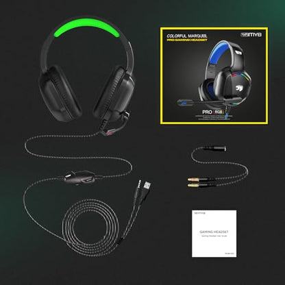 IMYB A36 Gaming Headset with Mic Stereo Headphones for Pc, PS5, Xbox | RGB Wired Over-Ear Noise Cancelling for Xbox Series X/S, PS4, Nintendo Switch, Computer, Laptop, Mac - color: Green