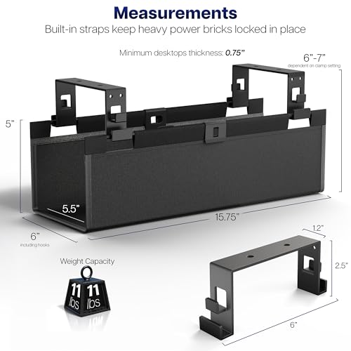 VIVO Screw-on Under Desk 16 inch Fabric Cable Management Tray, Wire Concealer, Power Strip Storage, Workspace Organization, Easy Fold Down Access, Black, DESK-AC16F-S - size: 16"