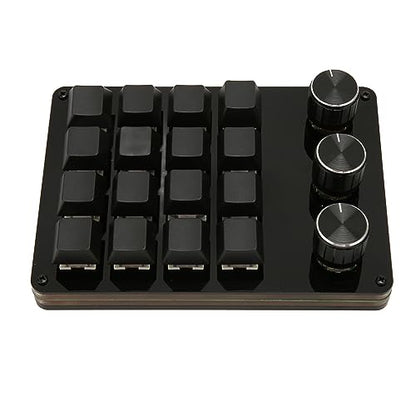 One Handed Macro Programmable Keypad, USB Mini 16 Keys 3 Knobs Hotswap Mechanical Gaming Keyboard with Blue Switch, for Gaming, Office