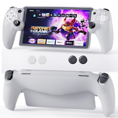 FUNDIARY White Silicone Grip Protective Skin for PS Portal Remote Player, Comfortable Ergonomic Soft Grip Cover Case Protector with Non-Slip Shock Absorption Protection Accessories and 4 Thumb Caps - color: White