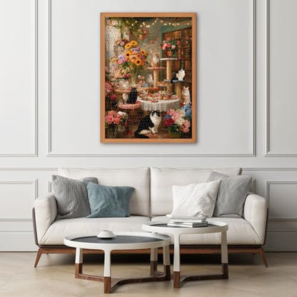 Cat Puzzles for Adults 1000 Pieces, Kitty Coffee Cake Flower Puzzle, Floral Kitten Animal Jigsaw Puzzles, Cozy Coffee Shop Wall Decor - style: Cozy Cat Cafe puzzle
