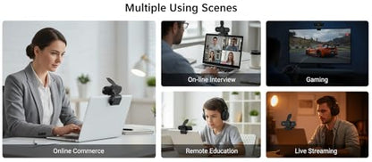 1080P HD Webcam with Microphone, Noise Cancellation, Privacy Cover, Wide-Angle Lens, Auto Light Correction, Plug & Play USB Webcam for Laptop, Desktop, PC, Mac, Zoom, Skype, Streaming (1080p)