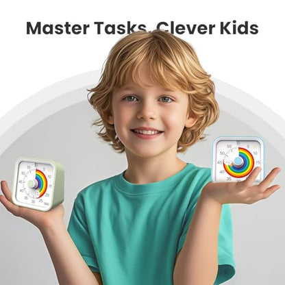 Visual Timer for Kids, Rainbow Timer with Pause Function, Green | Cute Silent Timer for Classroom, ADHD, Kitchen, Toddlers, Study, Alarm 3 Volume Levels, Light Indicator, Easy to Use - color: Rainbow Green