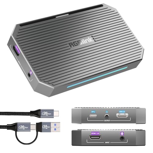 4K60 HDMI Capture Card, USB 3.1 Game Capture Card for Streaming & Recording PS5, Xbox, PC, Low Latency Video Capture for OBS Twitch, Aluminum Alloy External Capture Device – MSP331U - color: Grey-4k RGB