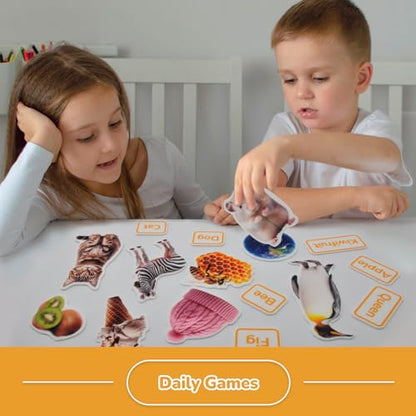 CHEFAN Felt Flannel Board Story Pieces, Precut Flannel Figures Graph Animals, Fruits, Object with Words Matching Games for Preschool Toddlers 52 Pcs - color: D-alphabet