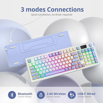 RGB Mechanical Feel Membrane Wireless Keyboard, Wired/Bluetooth/2.4G Silent ABS Ball Cap Gasket Structure Gaming Office Keyboard for PC/Mac/Win (Sea Salt Blue) - color: Sea salt blue