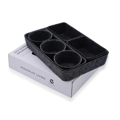 Welaxy office desk drawer organizer tray Storage Bin 8pc Sleek Carbon Box - color: Carbon