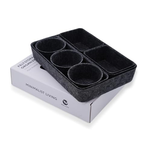 Welaxy office desk drawer organizer tray Storage Bin 8pc Sleek Carbon Box - color: Carbon
