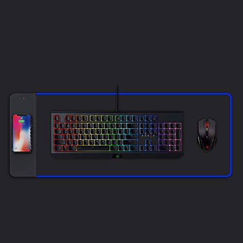 RGB Gaming Wireless Charging Black Mouse Pad,31.5x12 Inch Large and Long 10W Fast Wireless Charger Extended Mousepad XL LED Mouse Pad for PC/Computer/Laptop