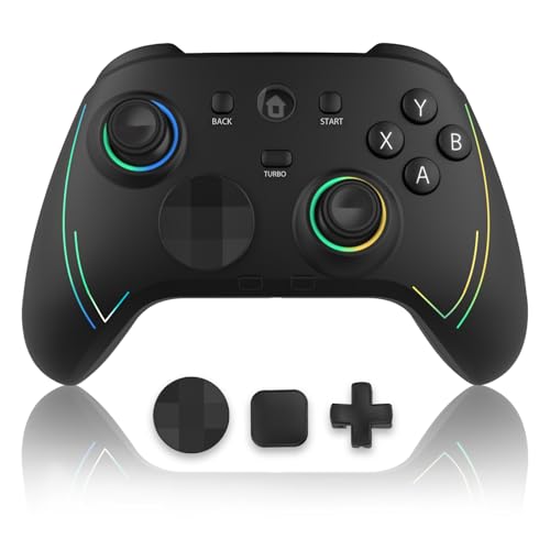 ROTOMOON HD151-S Wireless Game Controller with 7 Colors LED Lighting Compatible with Xbox One S/X, Xbox Series S/X, with 2.4G Wireless Adapter, 3.5mm Audio Jack Gaming Gamepad, Turbo/Programmable - color: Dark black