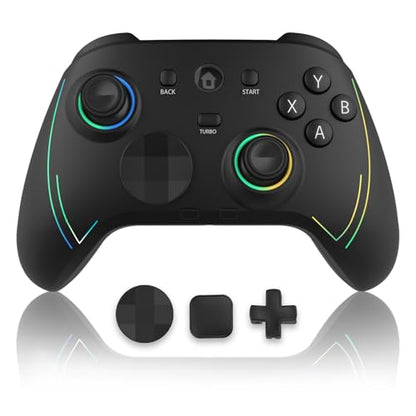ROTOMOON HD151-S Wireless Game Controller with 7 Colors LED Lighting Compatible with Xbox One S/X, Xbox Series S/X, with 2.4G Wireless Adapter, 3.5mm Audio Jack Gaming Gamepad, Turbo/Programmable - color: Dark black