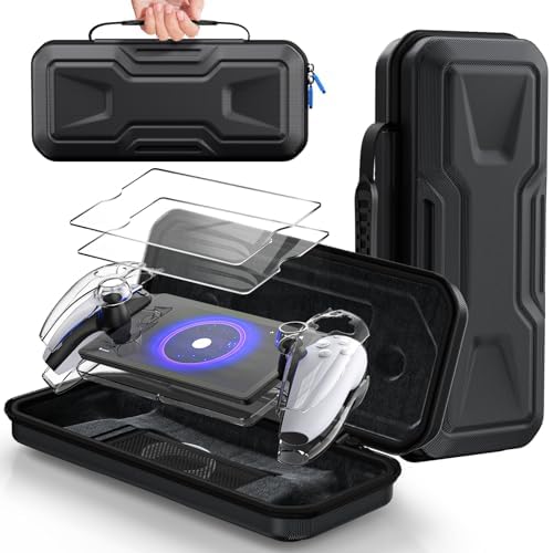 FYOUNG 3 in 1 Accessories Case Bundle for Playstation Portal | Carrying Case & Hard PC Clear Cover with Screen Protector, Protective Case & Hard Shell Travel Handbag for PS5 Portal - color: Black