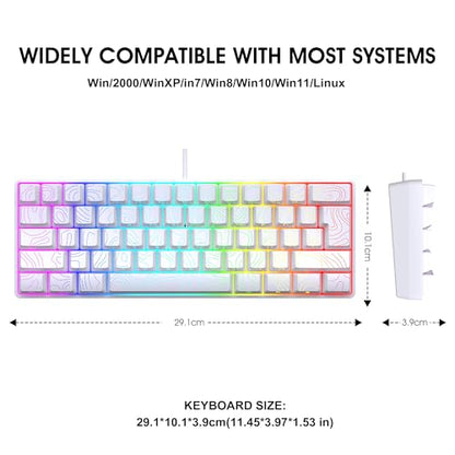 Snpurdiri 60% Wired Gaming Keyboard, 61 Keys RGB Backlit Ultra-Compact Contour Line Small Gaming Keyboard, for PC/Mac Gamer, Typist, Travel, Easy to Carry on Business Trip (White) - color: White(Contour-line)