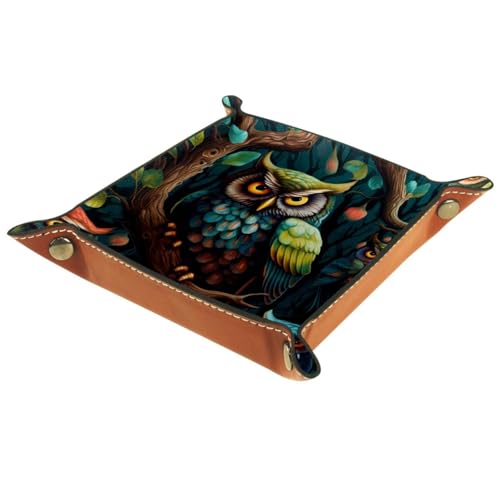Forest Owl Leaf Dice Tray PU Leather Dice Rolling Tray Folding Dice Holder for Dice Games, Like RPG, DND and Other Table Games - color: Multi 10
