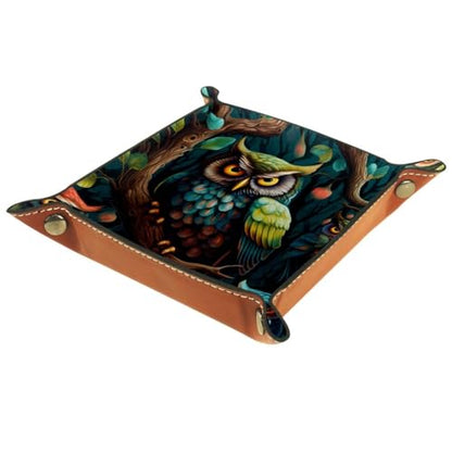 Forest Owl Leaf Dice Tray PU Leather Dice Rolling Tray Folding Dice Holder for Dice Games, Like RPG, DND and Other Table Games - color: Multi 10