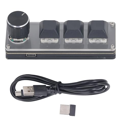 VINGVO Macro Keyboard, Programmable Mini Keyboard 3 Key USB 2.4G Programmable Keypad Customisable Knob with Mode Connection for Office Work, Gaming, Media