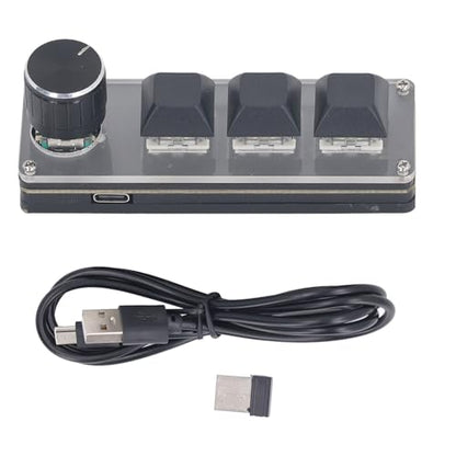 VINGVO Macro Keyboard, Programmable Mini Keyboard 3 Key USB 2.4G Programmable Keypad Customisable Knob with Mode Connection for Office Work, Gaming, Media