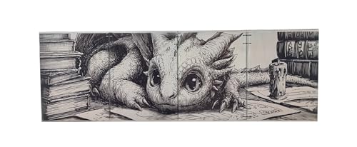 Wooden Dungeon Master Screen, 4-Panel Magnetic Engraved DM Screen, 11.25x35 inches (Book Wyrm) - style: Book Wyrm