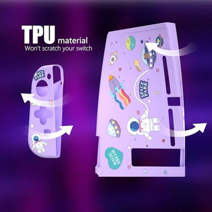 Dockable Switch Purple Case for Girls – Cute Kawaii Soft TPU Protective Cover with Thumb Grips and Screen Protector Compatible with Standard Nintendo Switch Only - color: Purple