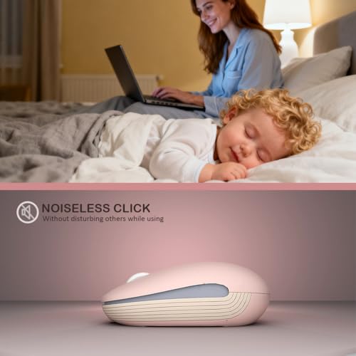 Wireless Mouse (Bluetooth+2.4G) Rechargeable Portable Silent Quiet Computer Mouse with 4000 DPI for Laptop/PC/Mac/MacBook/Chromebook/Surface Pro/iPad/Tablet Ambidextrous (Pink) - color: Pink