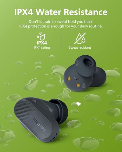 Philips TAT3519 Wireless Earbuds,True Wireless Headphones with Noise Canceling Pro,Dynamic Bass,Clear Call,24 H Battery Life,Fast Charging,Bluetooth 5.3,IPX4,App/Touch Control,Black - size: With tips, style: T3519|Durable playtime